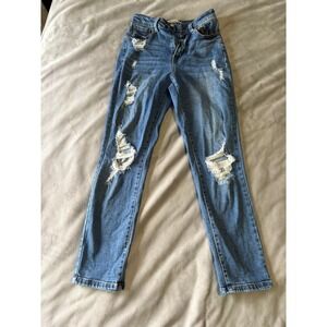 Wax Jean Collection Distressed Skinny Jeans Medium Wash Ripped Denim Size 1/25